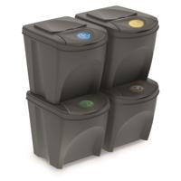 Afvalscheidingsbakken - kunststof - 4x - grijs - 25 liter