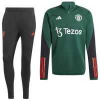 adidas Manchester United Trainingspak 1/4-Zip 2023-2024 Kids Groen Zwart Rood - thumbnail