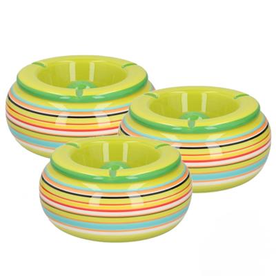 Asbak - 3x stuks - gekleurd - rond - 19 cm - keramiek - buiten - terras asbakken