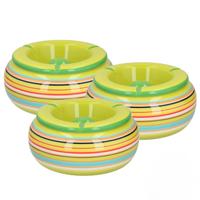 Asbak - 3x stuks - gekleurd - rond - 19 cm - keramiek - buiten - terras asbakken