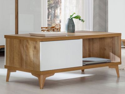Rechthoekige salontafel FIONA 2 klapdeuren hoogglans wit/riviera eik Rechthoekige salontafel FIONA 2 klapdeuren hoogglans wit/riviera eik