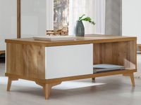 Rechthoekige salontafel FIONA 2 klapdeuren hoogglans wit/riviera eik - thumbnail
