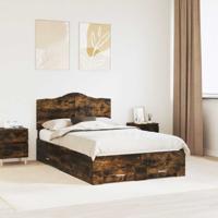 Bedframe met hoofdeinde Gerookt eiken 135 x 190 cm Bewerkt hout