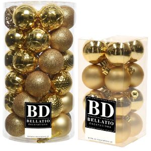 53x stuks kunststof kerstballen goud 4 en 6 cm glans/mat/glitter mix