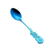 Kleine mini roestvrijstaal Rose Flower koffie lepel Strring lepel theelepel theelepel dessert lepel lange handvat servies (blauw)