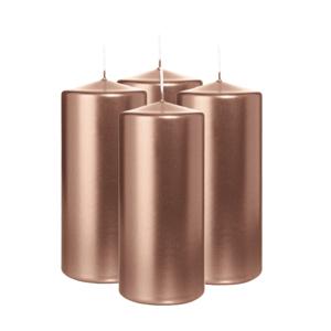 Cilinderkaars/stompkaars - 4x - metallic rosé goud - 15 x 7 cm - 63 branduren