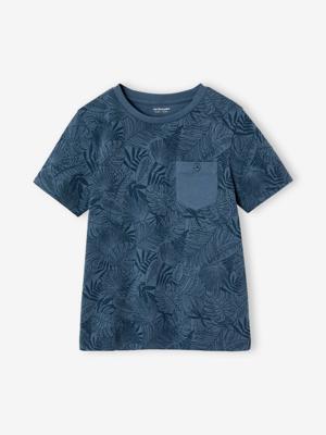 Jongensshirt met korte mouwen en grafisch ontwerp jeansblauw