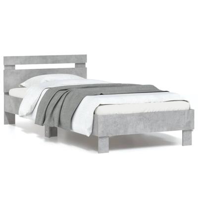 Bedframe met hoofdbord en LED-verlichting betongrijs 90x190 cm Bedframe met hoofdbord en LED-verlichting betongrijs 90x190 cm