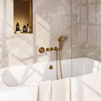 BRAUER Stripe Thermostatische Badkraan - SET 02 - inbouw - badvulcombinatie - 3-standen handdouche - doucheslang - wandaansluitbocht - goud geborsteld PVD 5-GG-360 BRAUER Stripe Thermostatische Badkraan - SET 02 - inbouw - badvulcombinatie - 3-standen handdouche - doucheslang - wandaansluitbocht - goud geborsteld PVD 5-GG-360