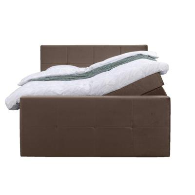 Leen Bakker - Boxspring Met Opbergruimte En Voetbord Liv Geblokt - 180x200cm - Stof/Velvet - Bruin