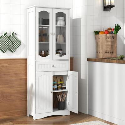 Badkamermeubel Vrijstaande Hoge Kast met 4 Deuren & Lade 60 x 30 x 160 cm Wit