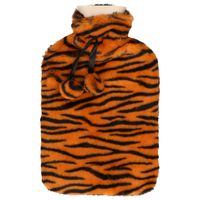 Warmwaterkruik - met zachte dierenprint hoes - oranje/zwart - 1,75L - kruik   -