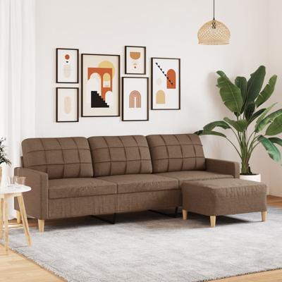 Driezitsbank met voetenbank 210 cm stof bruin