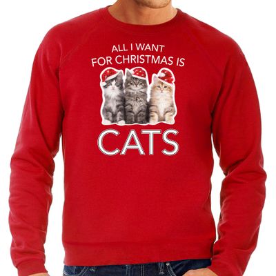 Kitten Kersttrui / outfit All I want for Christmas is cats rood voor heren Kitten Kersttrui / outfit All I want for Christmas is cats rood voor heren