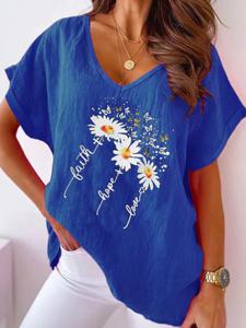 V Neck Floral Loose Casual Shirt