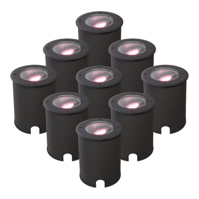 HOFTRONIC SMART Set van 9 Lilly smart Grondspot Zwart - Kantelbaar - Overrijdbaar - Rond - RGB + WW - WiFi + BLE - IP67 waterdicht - 3 jaar garantie