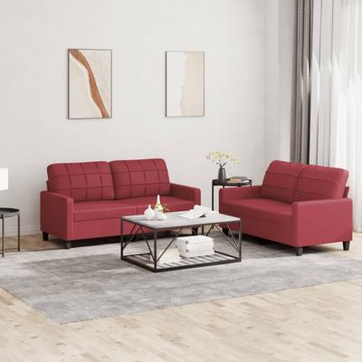 2-delige Loungeset met kussens kunstleer wijnrood