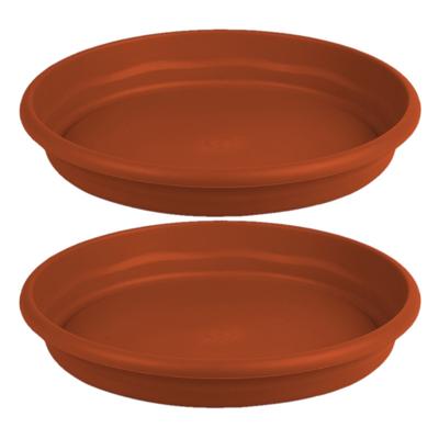 Opvangbord - 2x - terracotta - kunststof - D26 cm - onderschaal/opvangbord