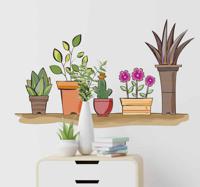 Bloemen muursticker aquarel planken met planten - thumbnail