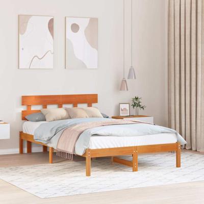 Bedframe met hoofdeinde Bruin 135 x 190 cm Massief grenenhout