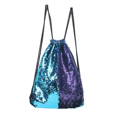 Zeemeermin glinsterende Sequin koord sport rugzak Schoudertas (blauw paars)