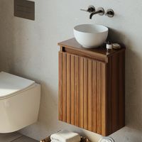 Fontana Bano toiletmeubel ribbelfront walnoot 40x22cm met glans witte waskom - thumbnail