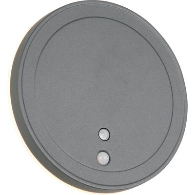 LED Tuinverlichting - Trion Argo - Wandlamp Buitenlamp - 1 Lichtpunt van 2 Watt - Warm Wit 3000K - Schemeringsensor - Bewegingssensor - Op Batterijen - Rond - Antraciet - Aluminium