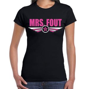 Mrs fout tekst t-shirt foute party roze op zwart voor dames