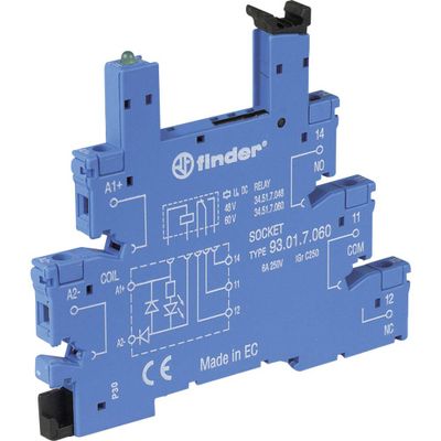 Finder 93.01.0.024 Relaissocket Met houderbeugel, Met LED, Met EMC-ontstoringsschakeling Geschikt voor serie: Finder serie 34 Finder 34.51.7.024.0010, Finder