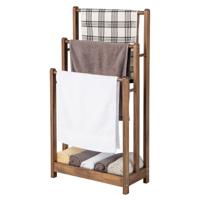 Houten Handdoekhouder met 3 Handdoekstangen & Onderste Plank en Kantelbeveiliging Droogrek voor Badkamers/Hotels Bruin