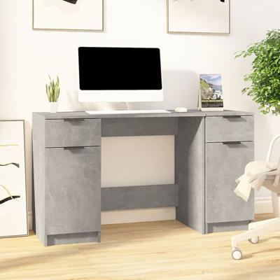 Bureau met bijzetkast bewerkt hout betongrijs