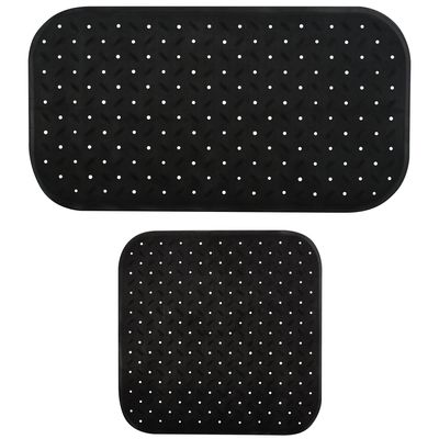 MSV Douche/bad anti-slip matten set badkamer - rubber - 2x stuks - zwart - 2 formaten