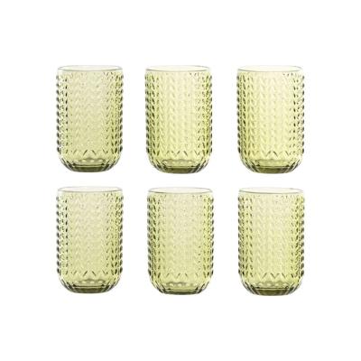 Glazenset Home ESPRIT Groen Kristal Met reliëf 420 ml (6 Stuks)