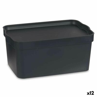 Opbergbak met Deksel Antraciet Plastic 7,5 L 21 x 14,2 x 32 cm (12 Stuks)