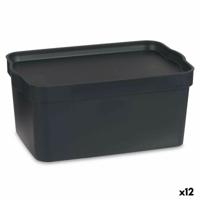 Opbergbak met Deksel Antraciet Plastic 7,5 L 21 x 14,2 x 32 cm (12 Stuks)