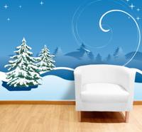 Sticker sneeuw bomen wind sterren