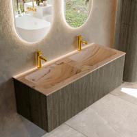 Badmeubel Mondiaz Kurve-Dlux | 120 cm | Meubelkleur Shadow | Wastafelkleur Arena | Solid surface | Wasbak beide zijden spoelbak | 2 kraangaten