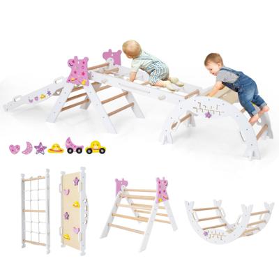 Driehoekige set 4-in-1 Opvouwbaar Klimspeelgoed Montessori Houten Klimset -Wit
