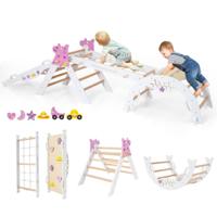 Driehoekige set 4-in-1 Opvouwbaar Klimspeelgoed Montessori Houten Klimset -Wit