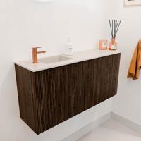 Toiletmeubel Mondiaz Joya Dlux | 91.6 cm | Meubelkleur Walnut | Faye wastafel Meli Wasbak Links | 1 kraangat