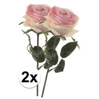 Kunstbloem roos Simone - 2x - licht roze - 45 cm - decoratie bloemen