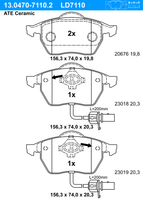 Remblokkenset, schijfrem ATE Ceramic ATE, u.a. fÃ¼r Audi, VW, Skoda, Seat