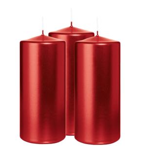 Cilinderkaars/stompkaars - 3x - metallic rood - 15 x 7 cm - 63 branduren