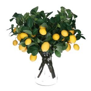 Kunstbloem citrusfruit tak citroen - 5x - 60 cm - geel - losse steel - Kunst zijdebloemen