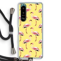 Flamingo's geel: Sony Xperia 5 III Transparant Hoesje met koord