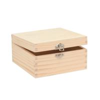Glorex hobby houten kistje met sluiting en deksel - 16 x 16 x 8 cm - Sieraden/spulletjes/sleutels   -