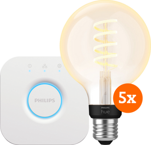 Philips Hue Filament White Ambiance Globe 5-Pack + Bridge