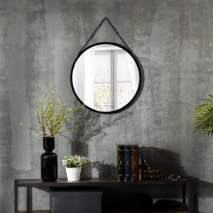 HOMCOM ronde spiegel met decoratieve ophanging 50 cm x 50 cm x 2,2 cm zilver+zwart