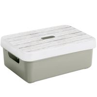 Sunware Opbergbox/mand - lichtgroen - 9 liter - met deksel hout kleur - Opbergbox - thumbnail