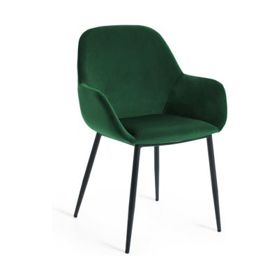 Kave Home Konna eetkamerstoel velvet Groen poot zwart